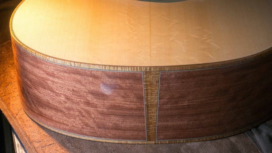 Mod D Koa binding, endgraft and European spruce top with bearclaw